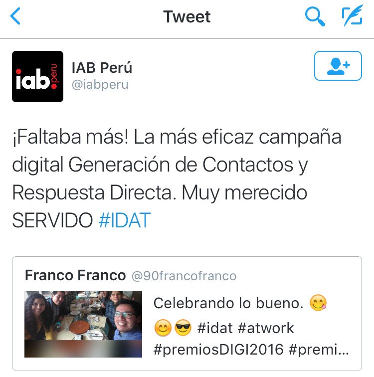 NikelPalomino's tweet photo. Celebramos un gran año junto a un gran equipo :) #PremiosDigi2016 #atwork #afterDigi https://t.co/du5H8lDKLP