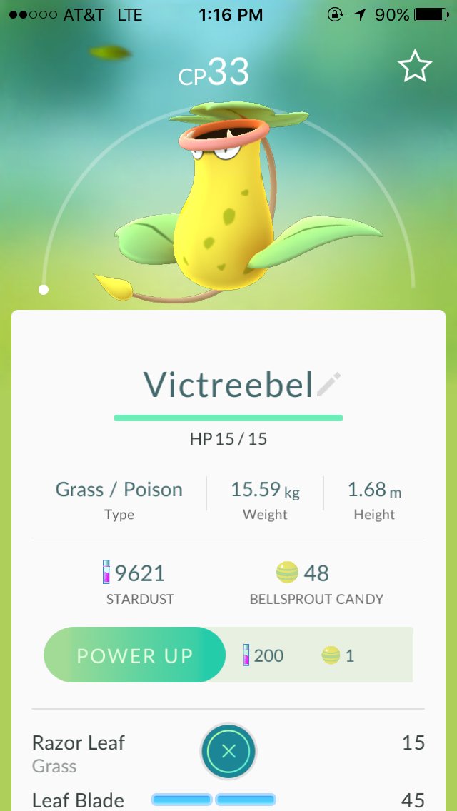 When you run into a wild Weepinbell but it's CP is underwhelming. .😔 (but also really 😎)