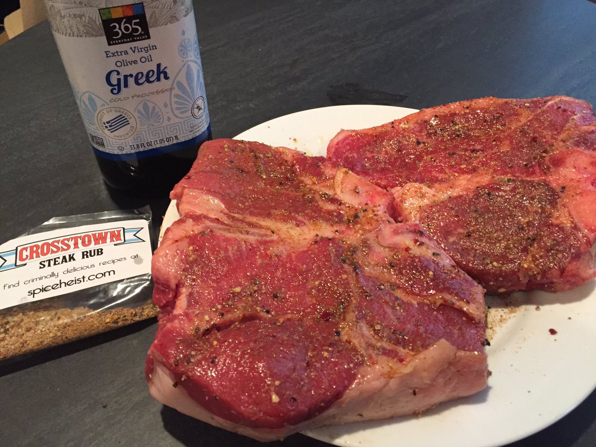Cpl beautiful porterhouses frm @GepperthsMarket &amp; <a href="/SpiceHeist/">Spice Heist</a> Crosstown Steak Rub w/a little EVOO? Deliciousness!