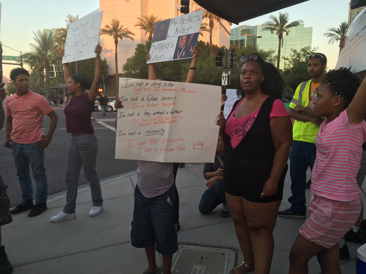 alexisdford's tweet photo. "He was born black and Muslim. You gonna kill him too, Phoenix PD?" #PhxProtests #blacklivesmatter https://t.co/IfU6xd44kS