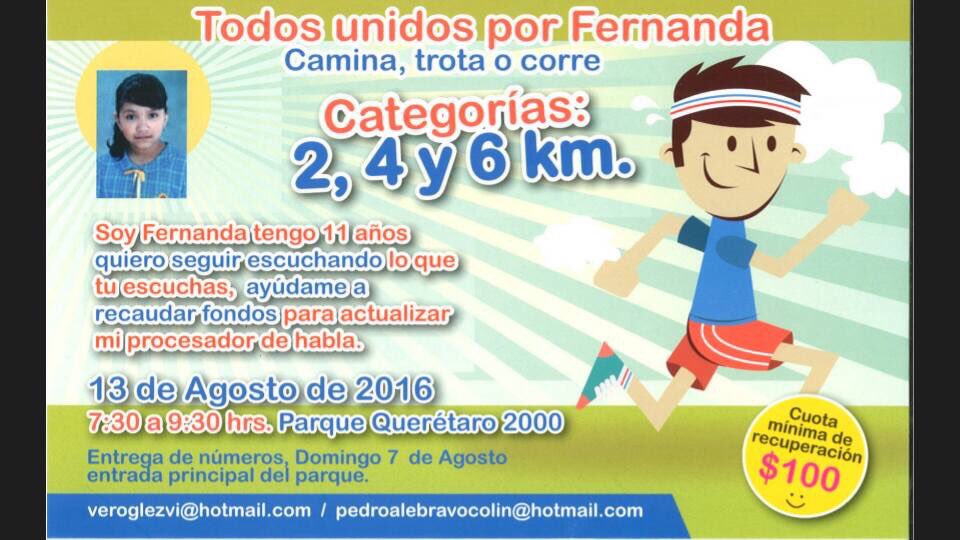 #Querétaro Todos unidos este 13 de Agosto por Fernanda para que pueda seguir escuchando #correrconcausa #runners