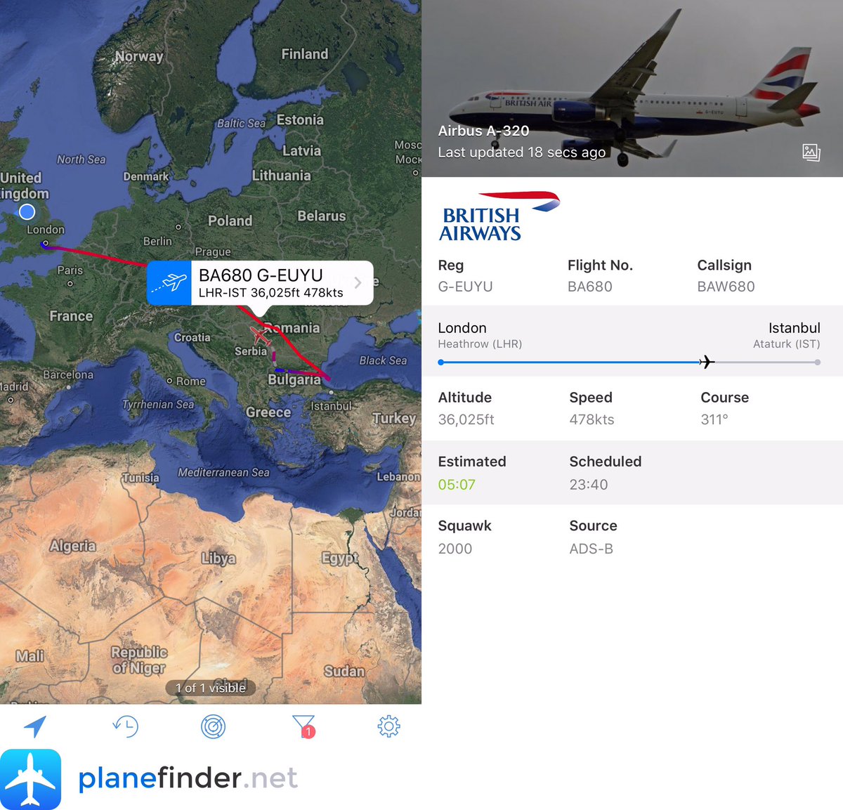 airlivenet's tweet photo. UPDATE: British Airways #BA680 refuelled at Sofia &amp; returning to London  https://t.co/BiUjKPJhCE - @NikPhillips666