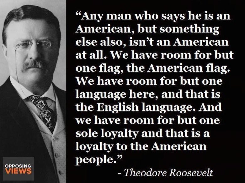 RepublicanChick's tweet photo. @MLuzopone @hrtablaze @xh3b4sd Roosevelt said it best! #LegalInmigration #BuildTheWall #LatinosForTrump #MAGA 🇺🇸🇺🇸 https://t.co/Fcdtgjsa0R