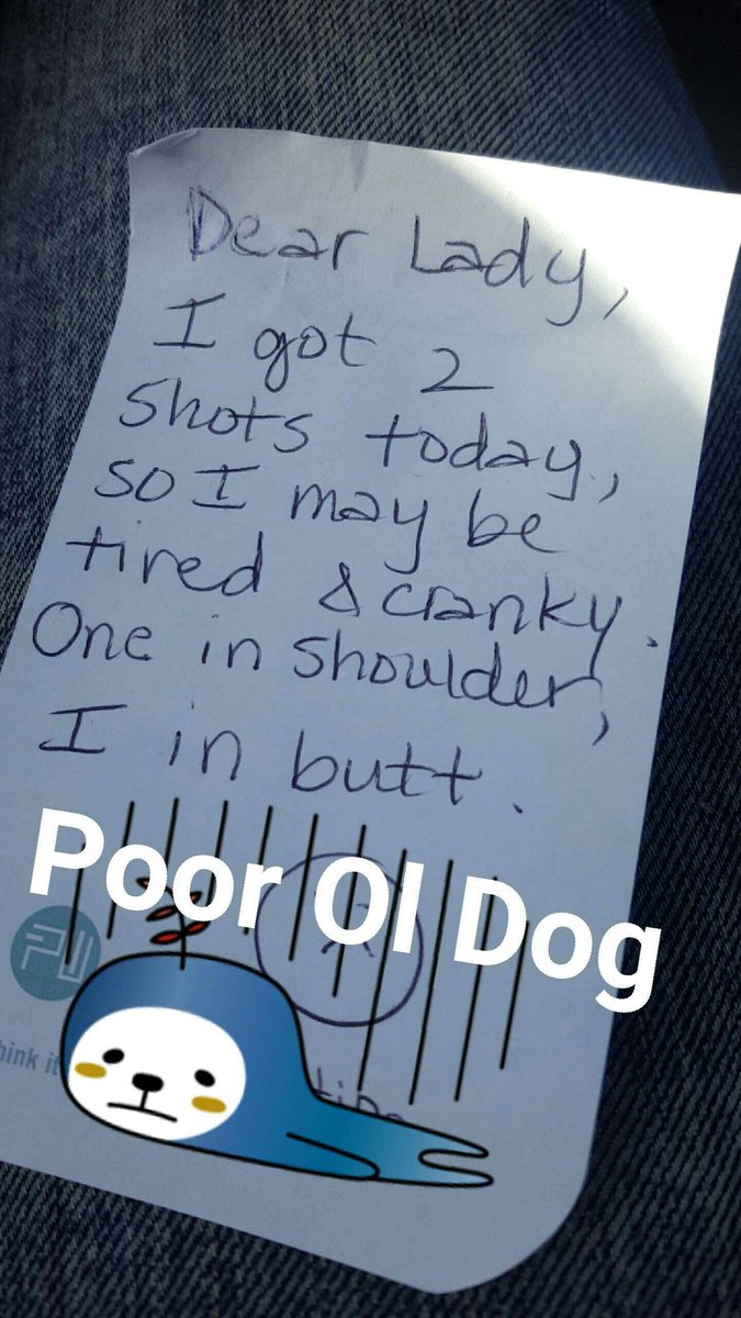 Luckydog414's tweet photo. How my day went. #vetvisit #shots #itsadogslife #ouch #seniordog https://t.co/TEvFsD7qI8
