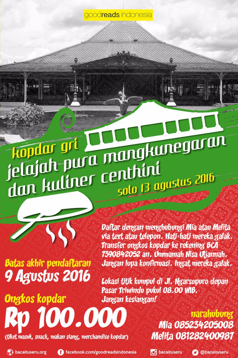 bacaituseru's tweet photo. Merayakan 9 tahun Goodreads Indonesia, yuk ikut acara seru #KopdarGRI2016 : https://t.co/6BjiFDiy6H