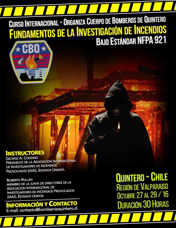 En Octubre curso de investigación de incendios con instructores de la IAAI de Estados Unidos