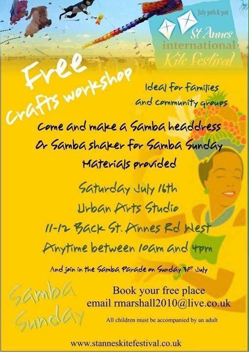 Free craft workshop today! Make your headdress for <a href="/StAnnesKiteFest/">StAnnes International  Kite Festival</a> Samba Sunday