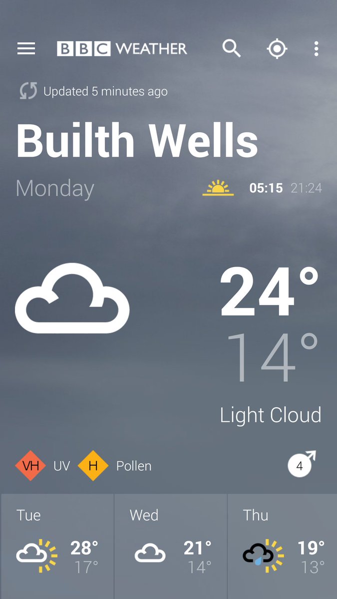 DerekTheWeather's tweet photo. Forecast highs for @royalwelshshow next week
24C Monday 75F
28C Tuesday 82F 😎
21C Wednesday 70F
19C Thursday 66F https://t.co/9jRi08FD45