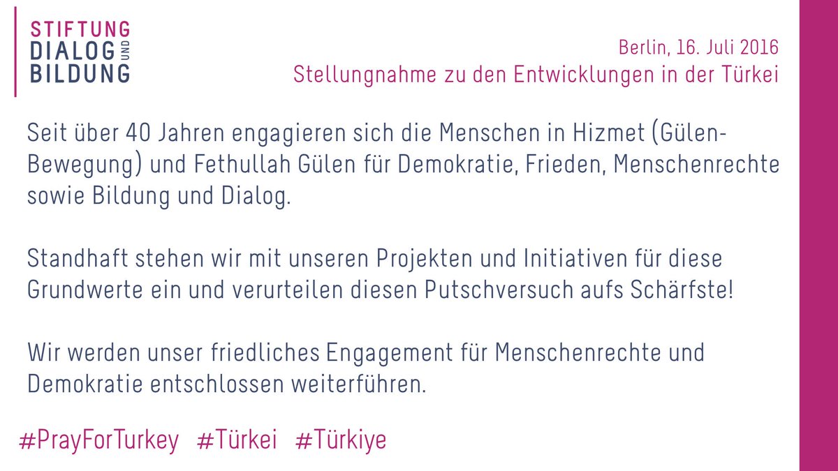 StiftungDuB's tweet photo. Wir verurteilen diesen Putschversuch aufs Schärfste! #TurkeyCoup #TuerkeiPutsch #Türkei #Gülen #Hizmet #Demokratie https://t.co/OCNBob7YIR