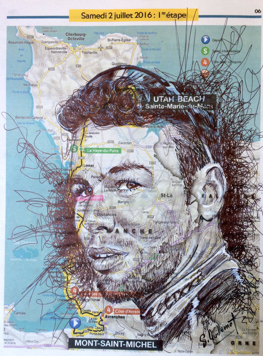 sam_guillemot's tweet photo. Good day for sprinters @AndreGreipel @MarkCavendish @DimensionData @G_VLottosoudal #2016tdf #portrait #drawing https://t.co/grneXO92BZ