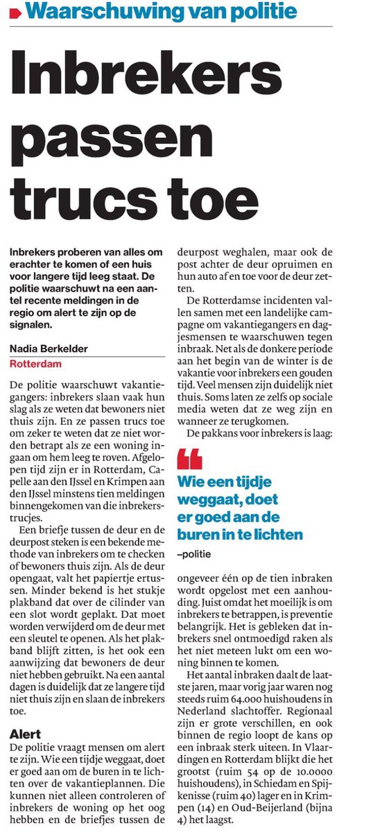 Zorg voor jezelf &amp; de buren tijdens vakantieperiode. Check elkaars huizen iedere dag uitvoerig!
#samenveiliger