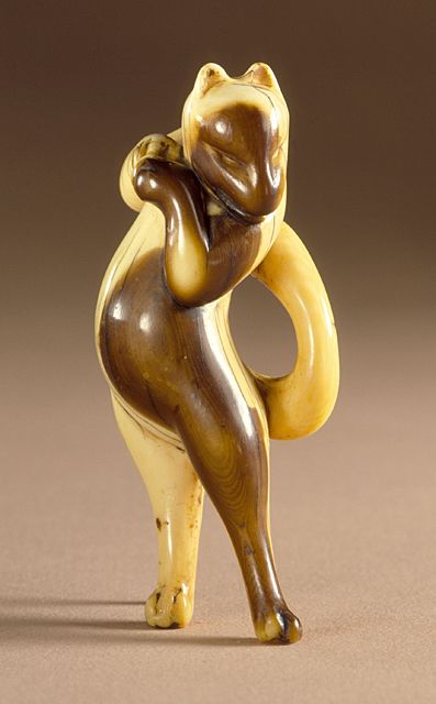 Dancing fox netsuke, Created by Japan artist Ivory.
