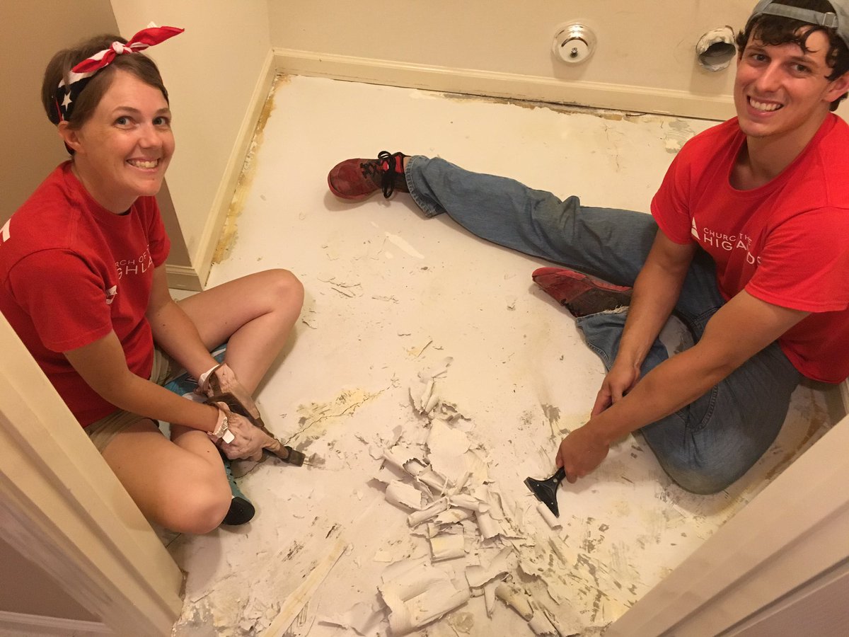 Scraping up linoleum. #SERVEday16