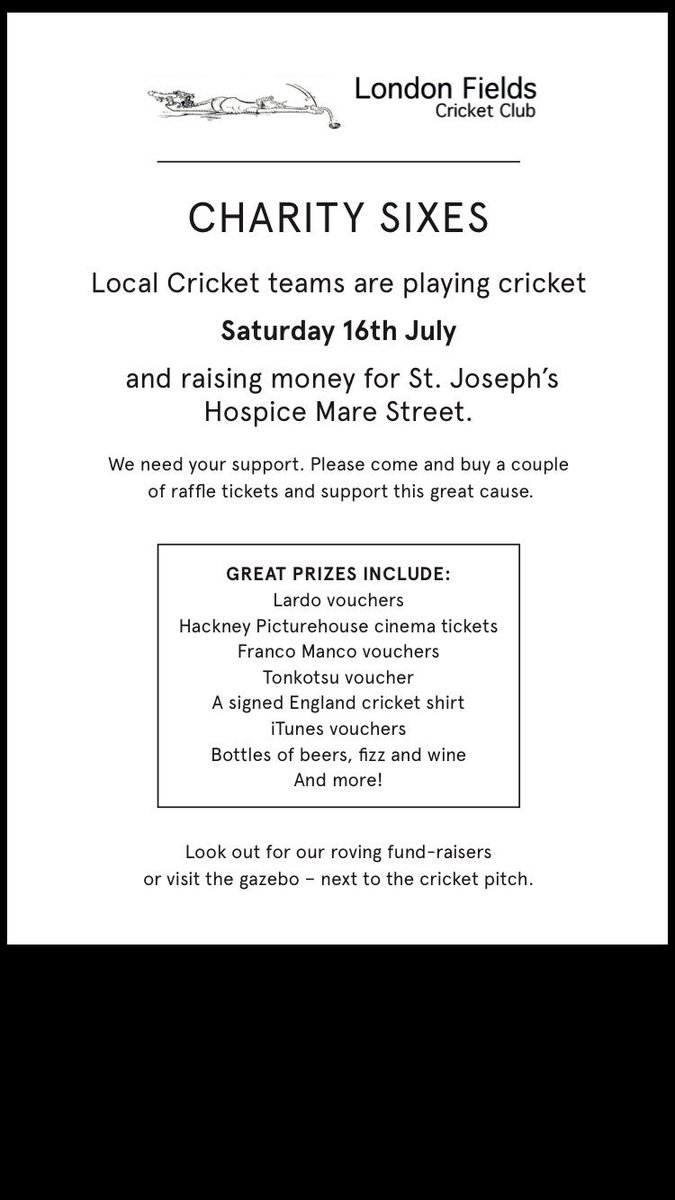 If you're riding the #DunwichDynamo please check out our charity 6's comp on #londonfields great raffle prizes