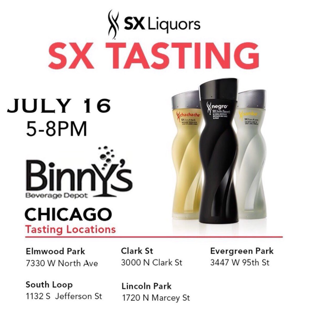 SXLiquors's tweet photo. Today 5-8PM Stop @BinnysBev 
5 #SXTasting locals #sxliquors  #tequila #rum #vodka #yourdrinksexier #Chicago https://t.co/UhbClQaglc