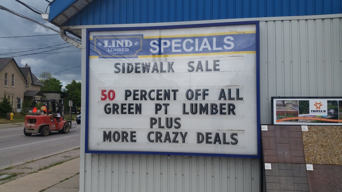 goobietown's tweet photo. Need a sidewalk?? Today's the day.  All kind of deals and free giveaways at our sidewalk sale. https://t.co/SnkgsxKPct