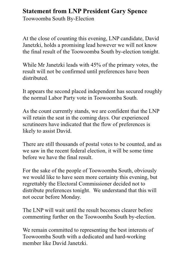 LNP statement on the Toowoomba South by-election <a href="/7NewsToowoomba/">7NEWS Toowoomba</a>
