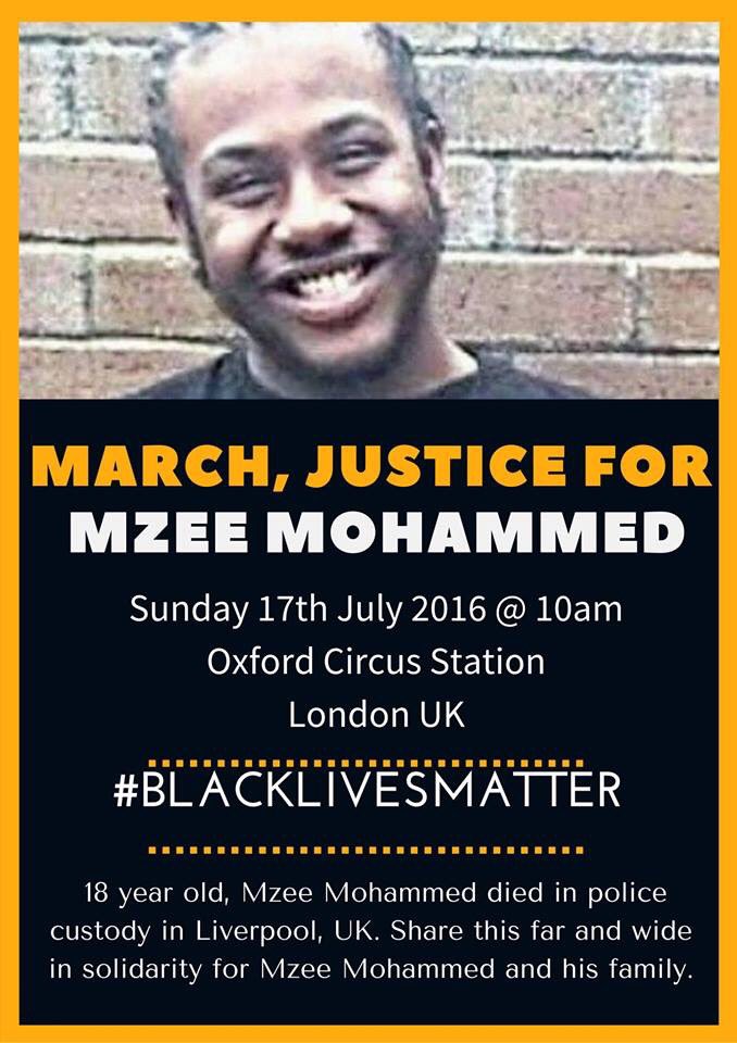 Justice for Mzee Mohammed, killed by police in Liverpool, demonstration tomorrow #BlackLivesMatter
