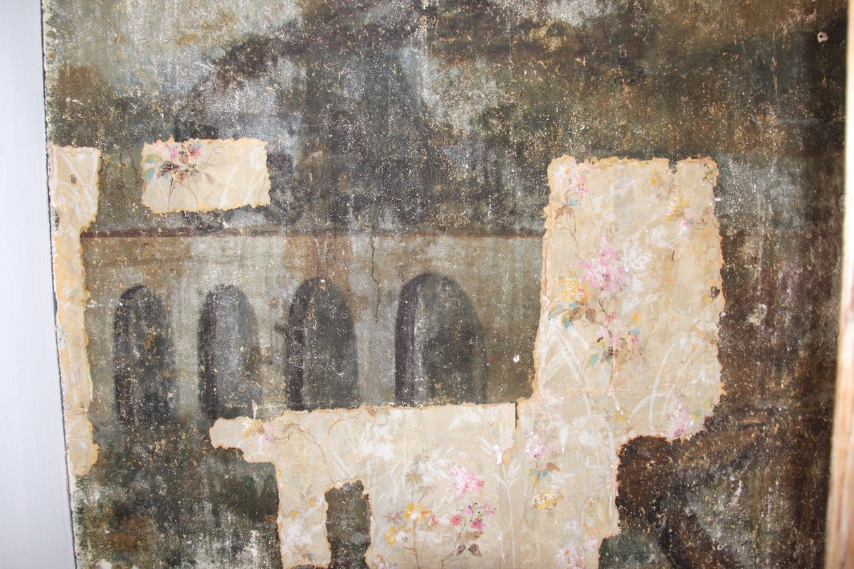 annshaftel's tweet photo. Reveal in progress aqueduct painted by itinerant artist #SinclairInn More images soon! Roman aqueduct #NovaScotia? https://t.co/BMF8t1Yzdq