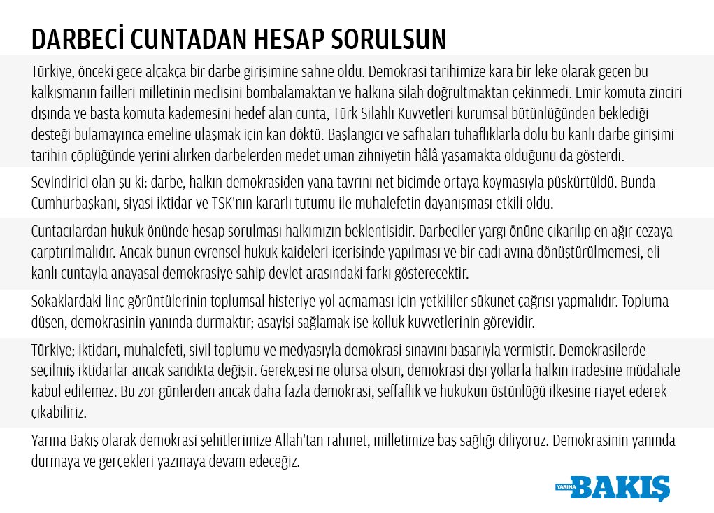 Yarına Bakış: Cuntacılardan hesap sorulsun