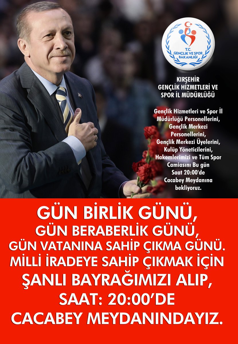 GSB_Kirsehir's tweet photo. Milli iradeye sahip çıkmak için bugün Saat 20:00' de Cacabey Meydanındayız. https://t.co/Yjhr9v9uB5