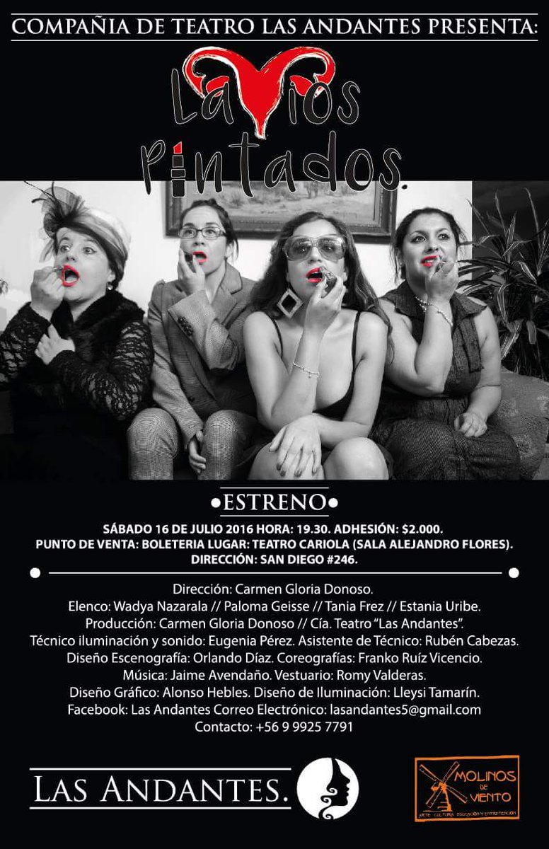 grunever's tweet photo. Hoy estreno #Laviospintados" Teatro Cariola $3000. 19.30 hr @TeatroChileno #DiaDelCarmen #SanDiego @Muni_Stgo https://t.co/LDcIR9gCrp