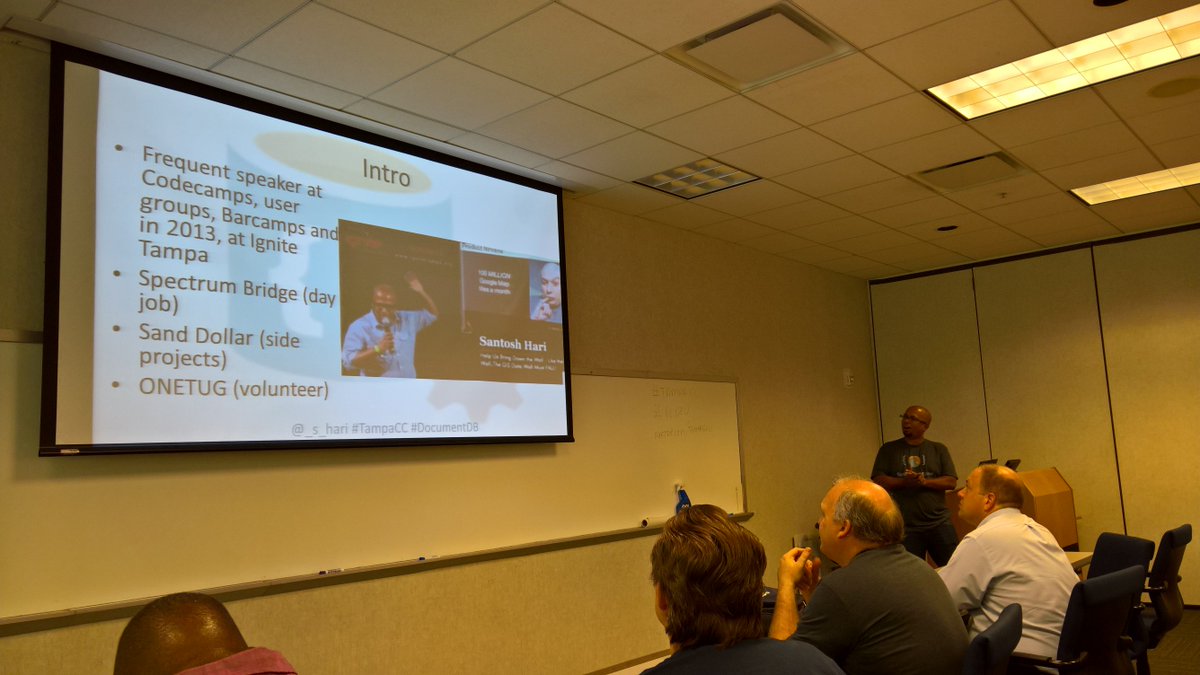 ccognetta's tweet image. @TampaDevCC #tampacc #AzuredocumentDB session kicking off