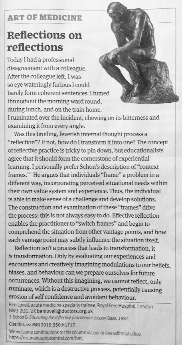 DuncanShrew's tweet photo. Interesting little piece on Reflection #Schön #MedEd: "without imagining, we cannot reflect, only ruminate" https://t.co/IK5qIkP0EV