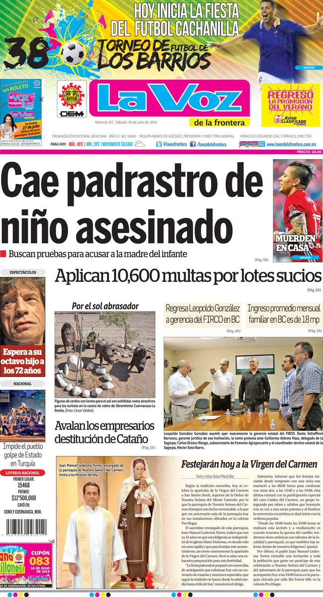 lavozfrontera's tweet photo. #Portada #FelizSabado #16Jul2016

¡CAE PADRASTRO DE NIÑO ASESINADO!

https://t.co/QIzXXCOoO3
@OEMenlinea https://t.co/MlIL87J1ET