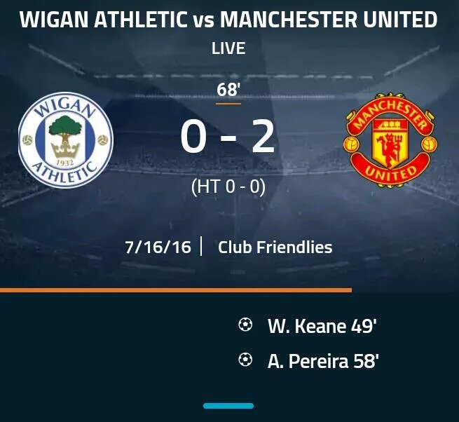 SiaranBolaLivee's tweet photo. FT #FriendlyMatch Wigan 0-2 MU https://t.co/FN6AdSKSSg
