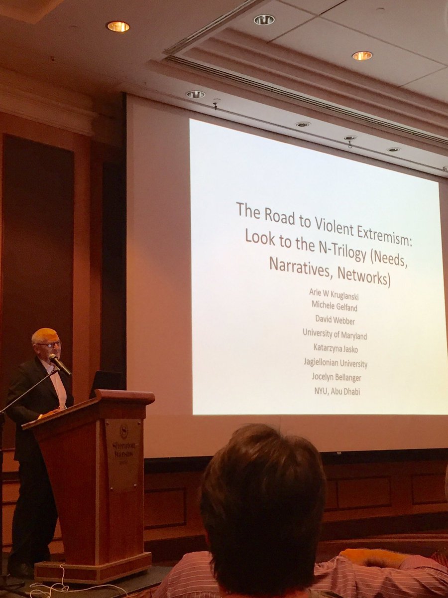 Karen_Douglas's tweet photo. Arie Kruglanski on the road to violent extremism. Final keynote at #ispp2016 https://t.co/vM6lwsInES