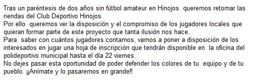 CDHinojos1980's tweet photo. 📢📢 COMUNICADO OFICIAL DEL CLUB DEPORTIVO HINOJOS ⚽⚽ https://t.co/3Fno11Di77