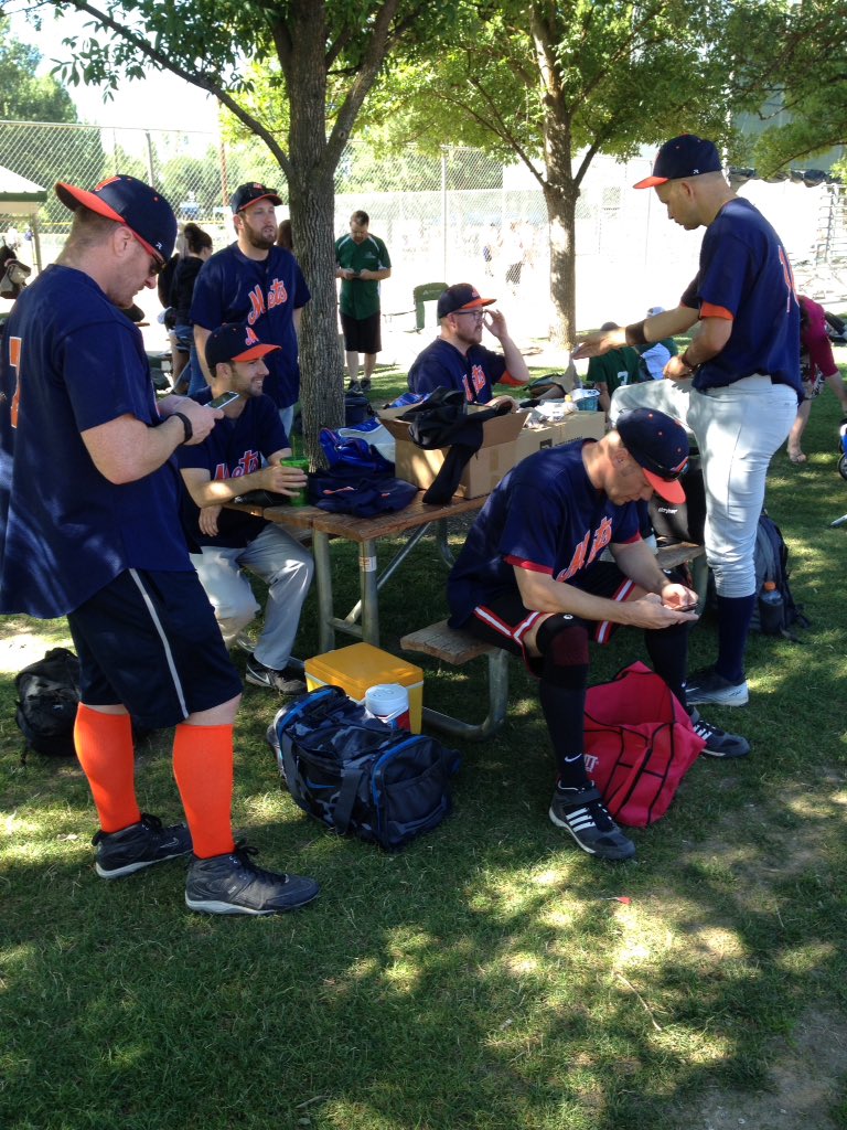 ScottGrafIdaho's tweet photo. Enjoyed the morning of softball with the @IdahoMets, seen here celebrating a win with some Pokemon Go. #ontothefall https://t.co/GOTSammLoD