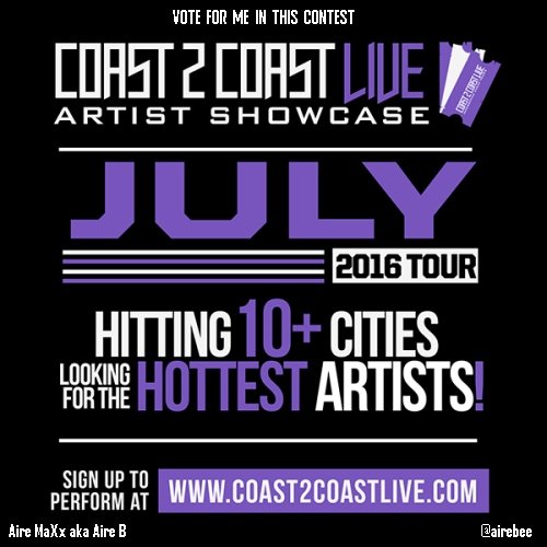 Vote for me to perform at #Milwaukee Edition 7/18/16! https://t.co/Wenu2bJzSl #Coast2Coast https://t<a href="/tag/milwaukee"class="tags">#Milwaukee</a><a href="/tag/coast2coast"class="tags"><span>#coast2coast</span></a>