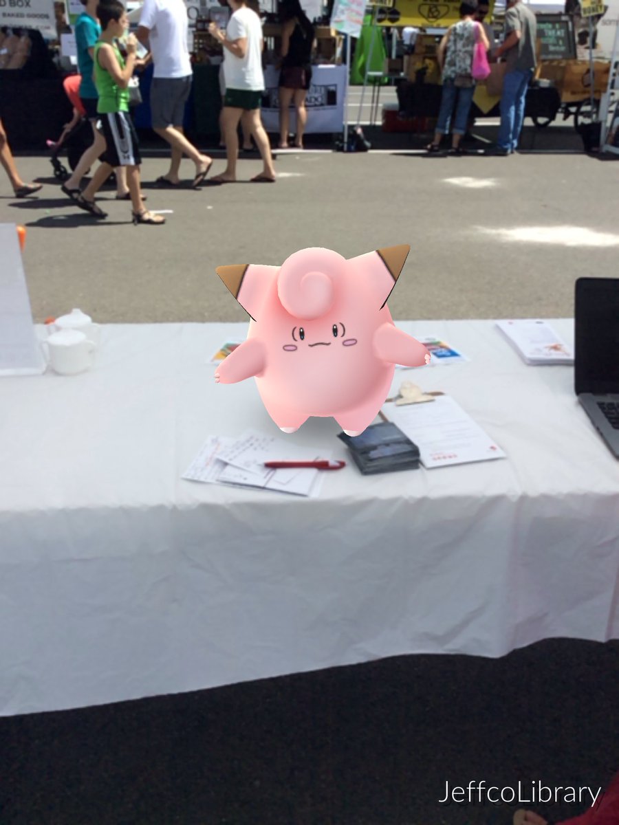cojeffcolibrary's tweet photo. A #Clefairy just visited our booth at the #GoldenFarmersMarket! #GoReadPokemonGo https://t.co/Psy8TjxXSi