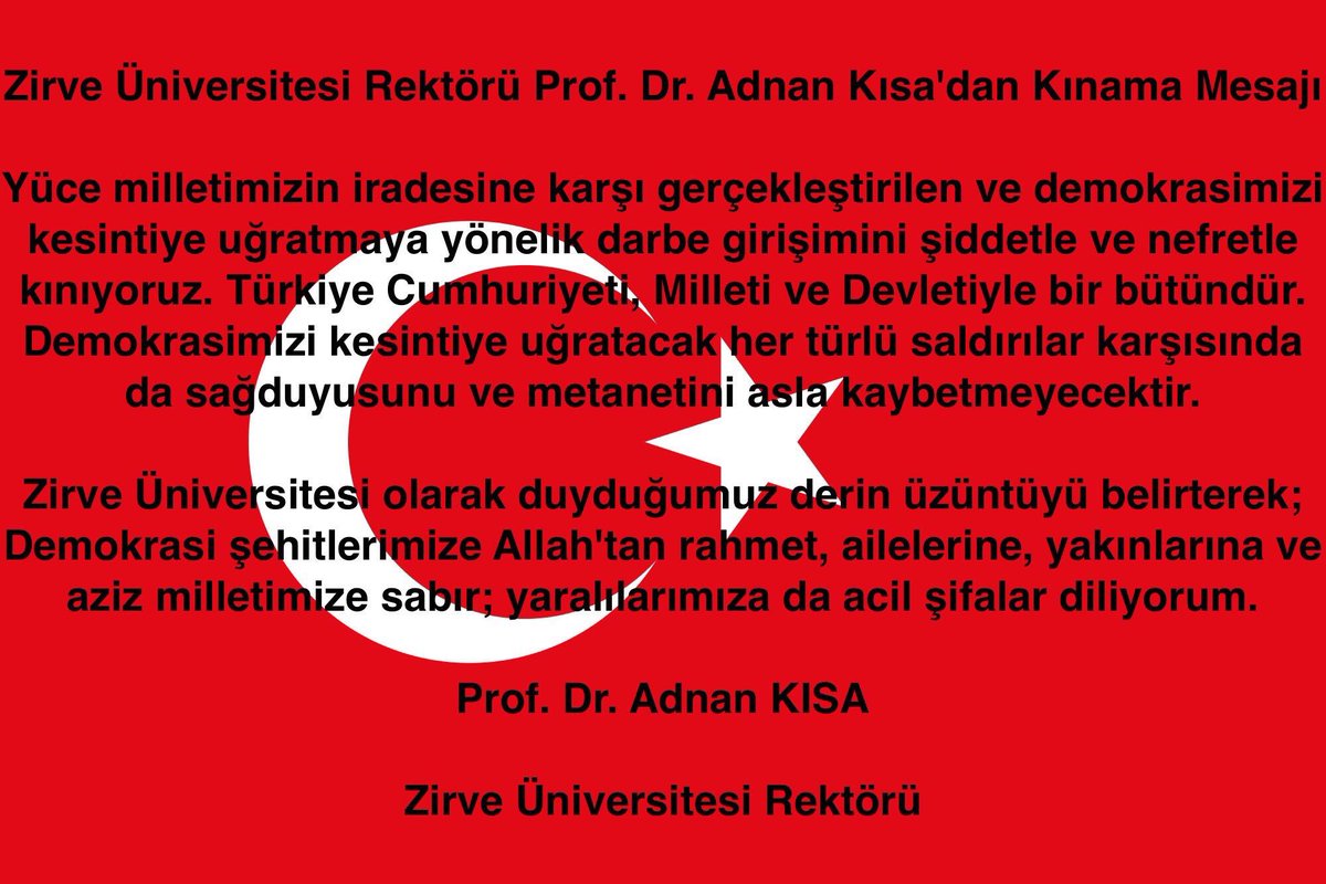 Sayın Rektörümüzün kınama mesajı;