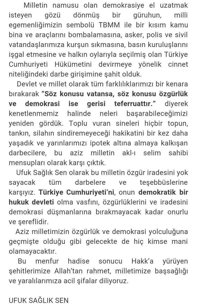 Bu menfur hadise sonucu Hakk’a yürüyen şehitlerimize Allah’tan rahmet, yaralılarımıza acil şifalar diliyoruz.