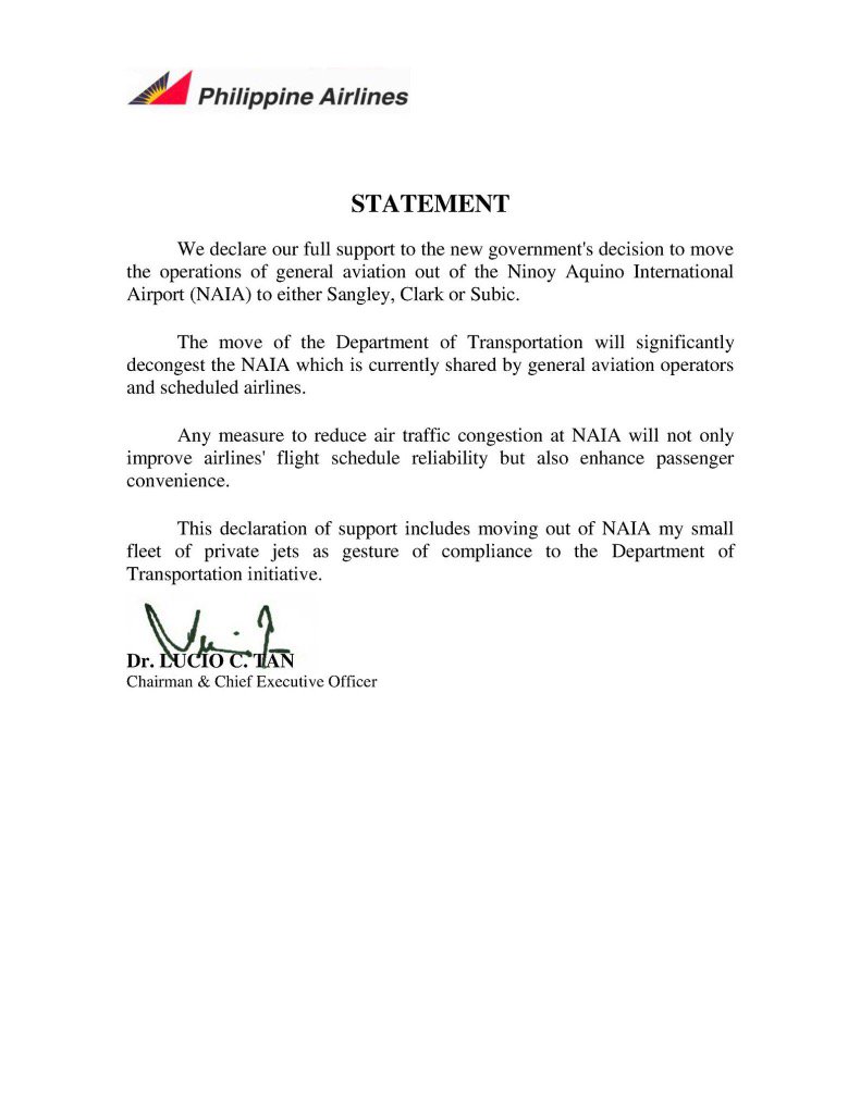 flyPAL's tweet image. PAL supports the new government&apos;s decision to move the operations of general aviation out of NAIA.