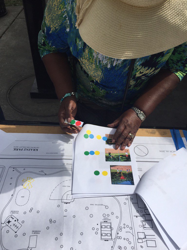 Allied_Media's tweet photo. Community members voting on Krainz park improvements like picnic benches, playground equipment + trails! #CreateNED https://t.co/daw3cVxJsn
