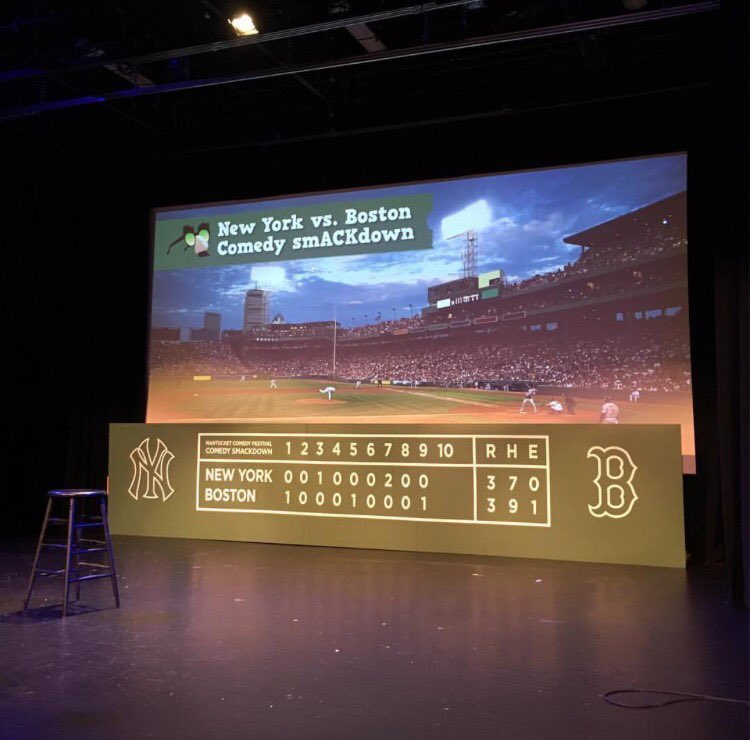 nantucketcomedy's tweet photo. The stage is set @ackdreamland! Which comics are you backing in tonight's NYC vs BOS Comedy smACKdown? #ACKComedy https://t.co/SQaQU7SygL