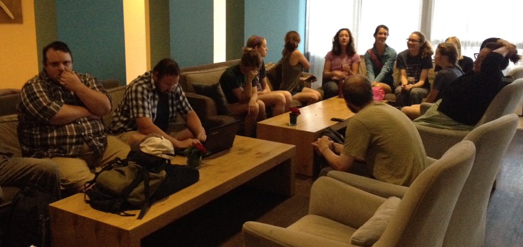 Staff gathering for staff week orientation meeting. There's a little more work to do.