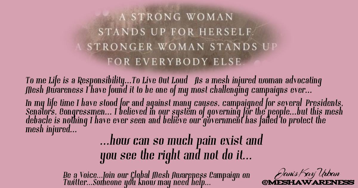 JanUrban12's tweet image. Women's Lives Never to Be Harmed by Untested Toxic #MedicalDevices #Mesh #essure #ChangeILike Enough! #RNCinCLE