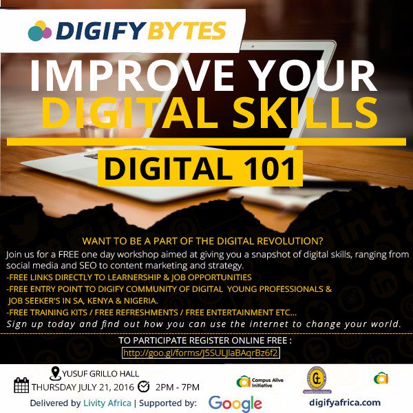Campus_Alive's tweet photo. #DigifyInYABATECH opportunity to change your world via Internet, register via https://t.co/IXLcjDVp9R
@DigifyAfrica https://t.co/IALrFHD6KE