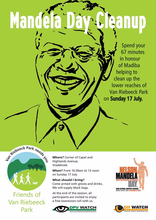 Come join us today. #67minutes #mandeladay #vanRiebeeckPark