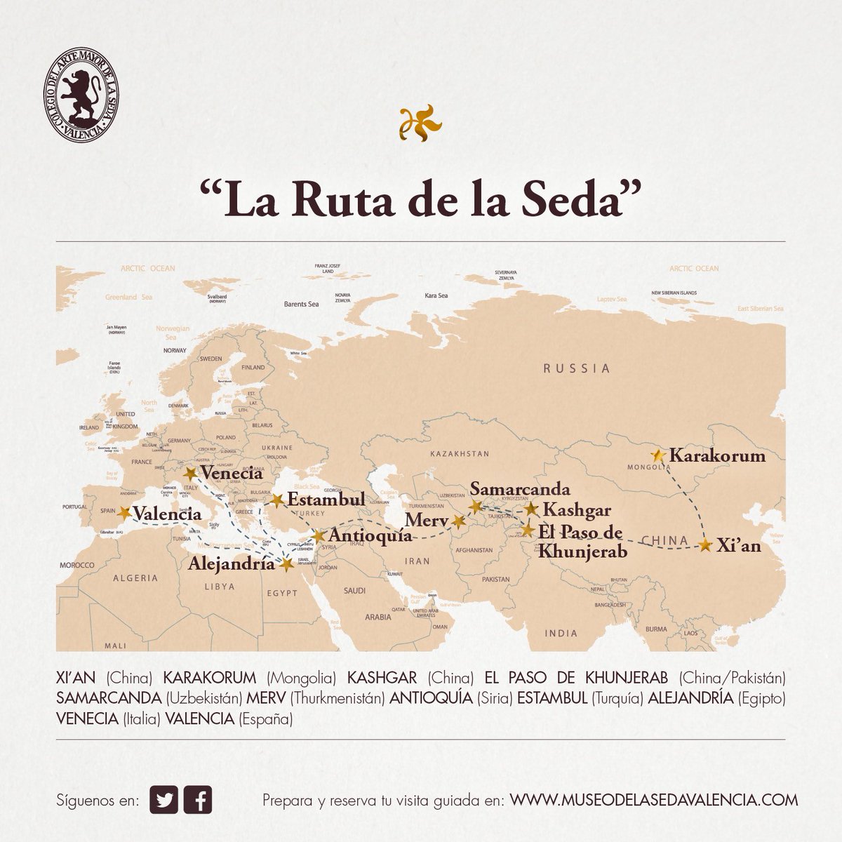 ¿Conoces todas las ciudades de la #rutadelaseda?. Desde Xi'an hasta #Valencia. #ValenciaesSeda