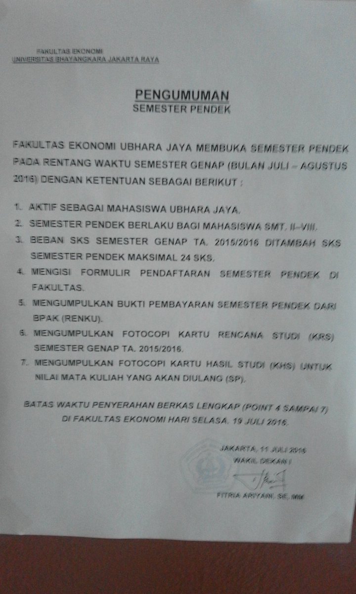 Persyaratan mengikuti semester pendek