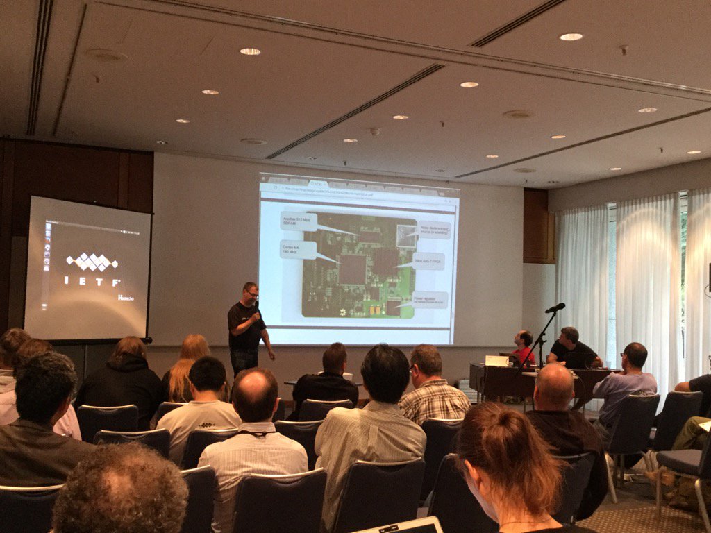 danyork's tweet image. Leif Johansson presents about #Cryptech at #IEPG at #IETF96 -