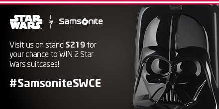 MySamsonite's tweet photo. It's the final day of #SWCE, so pop by stand S219 to find out how you can #WIN 2 #StarWars cases! #SamsoniteSWCE https://t.co/zxGJ57U8IB