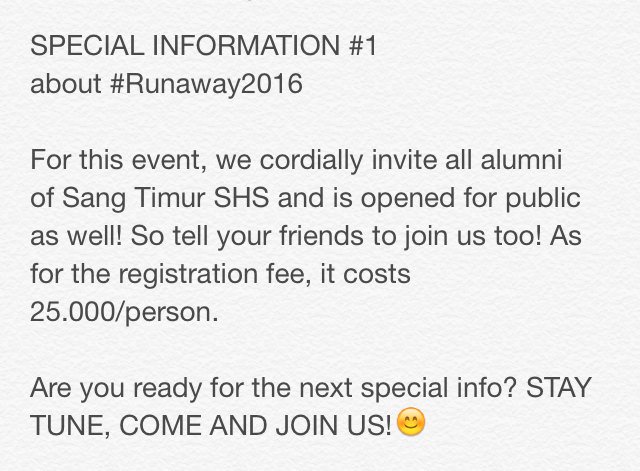 SPECIAL INFORMATION #Runaway2016