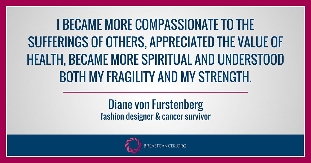 Breastcancerorg's tweet image. A little #SundayInspiration from fashion designer Diane von Furstenberg on how she changed after having #cancer